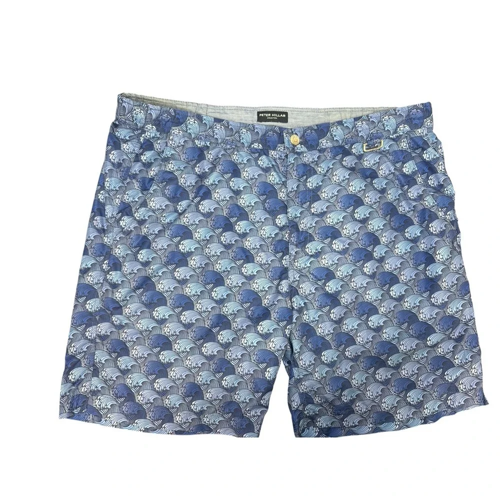 Peter Millar Men's Blue Swim Trunks All‎ Over Wave Print Size Large
